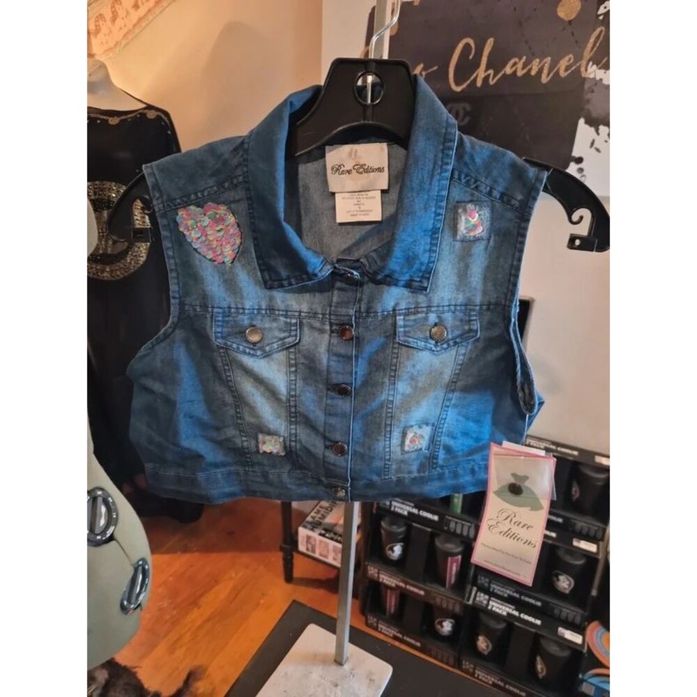 Rare Editions Girls Denim Vest Sz 16